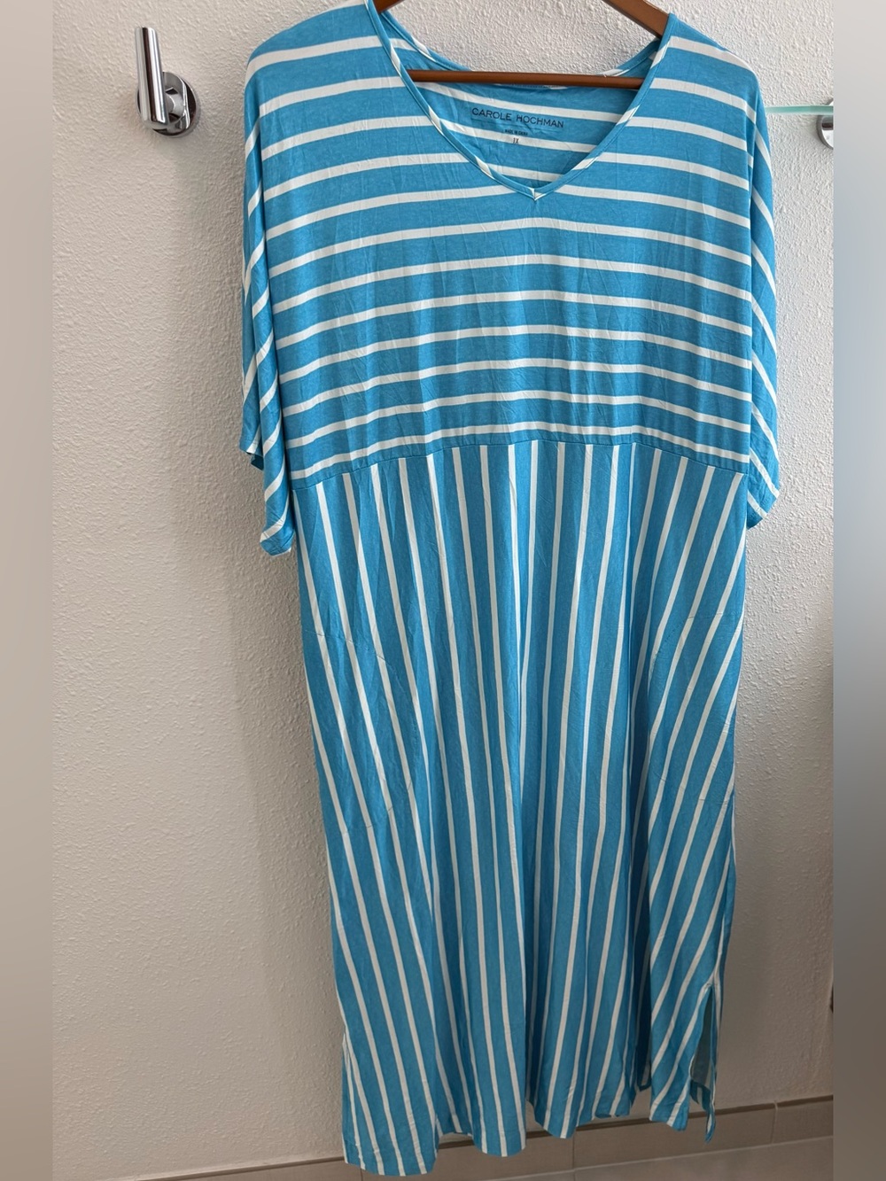 Carole Hochman Blue & White Mixed Stripe Dress with Pockets – 1X